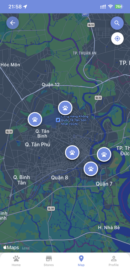FPet - Store Location Map View with Nearby Pet Stores