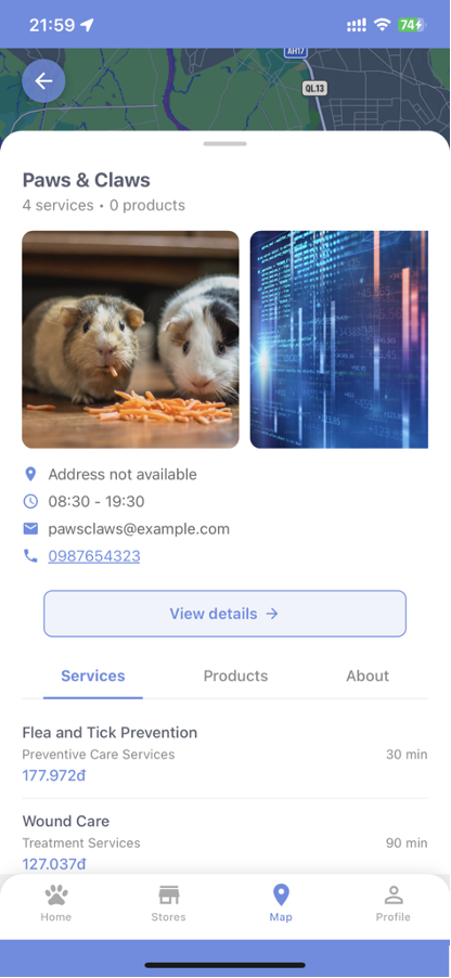 FPet - Detailed Map Navigation Interface for Pet Service Locations