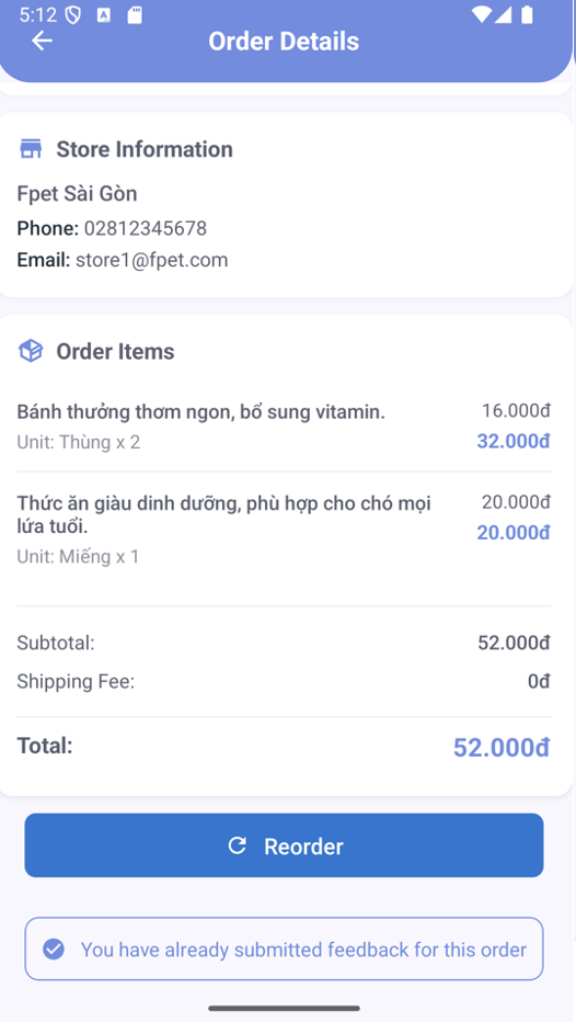 FPet - Pet Service Order Management Screen with Service Listings